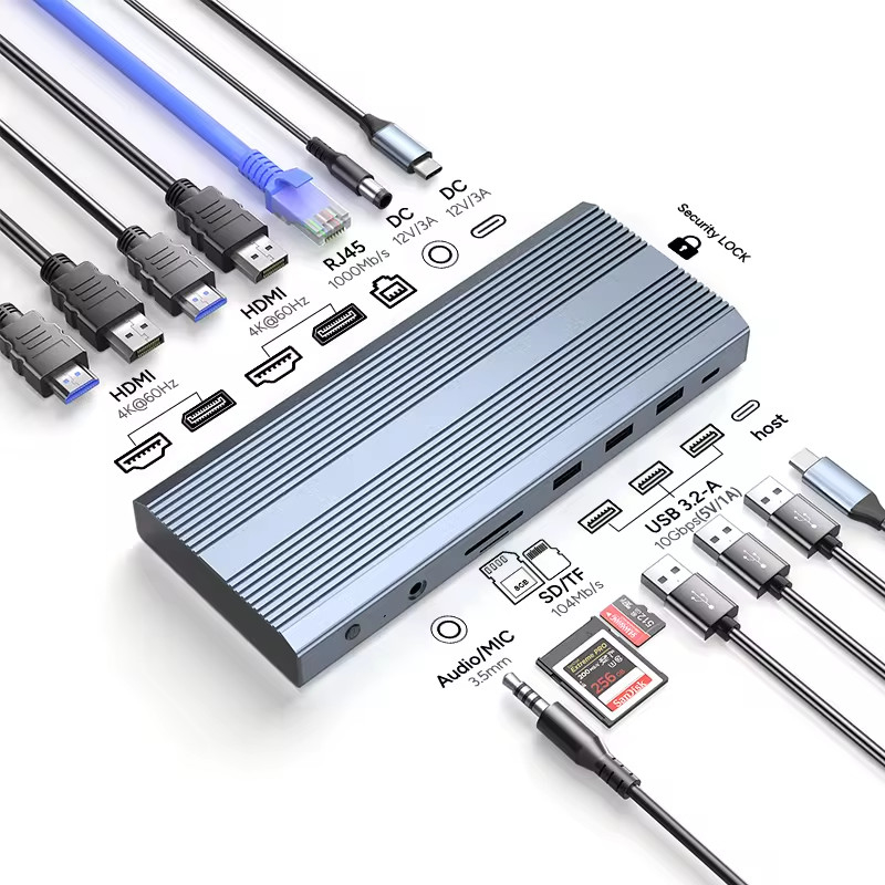 Adapter USB C 13 w 1 4K HDMI Hub Typ C do HDMI 4K USB 3.0 2.0 PD Konwerter ładowania