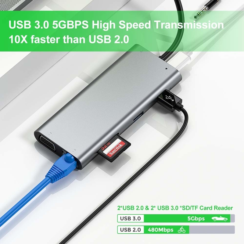 11 portów 11 w 1 USB Type C Hub 10 Gbps USB C Docking Station Plug And Play Integracja oprogramowania