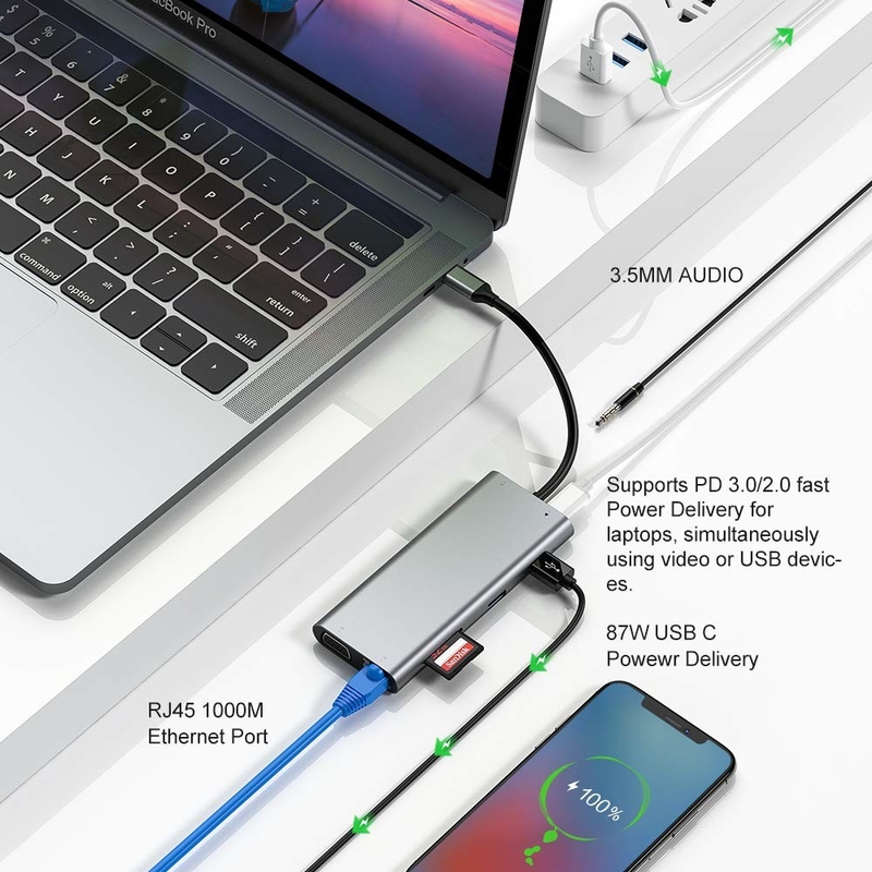11 w 1 Type-C Hub Multiport Dock Station z adapterem USB3.0 PD SD/TF 4K HDMI VGA RJ45