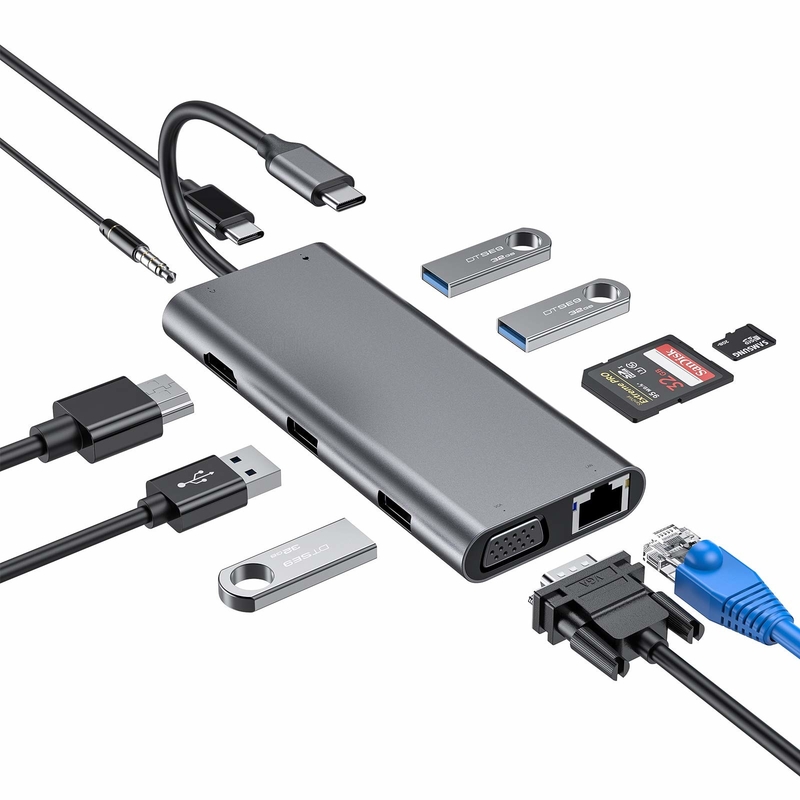 11 w 1 Type-C Hub Multiport Dock Station z adapterem USB3.0 PD SD/TF 4K HDMI VGA RJ45