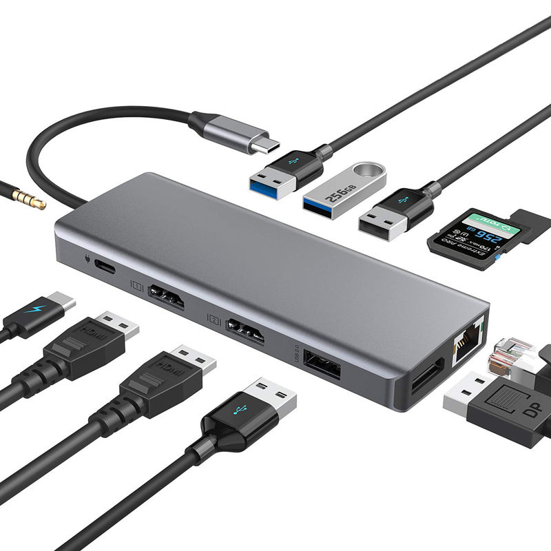 Srebrny przenośny adapter USB C z HDMI 3.5mm Audio Jack dla MacBook Pro