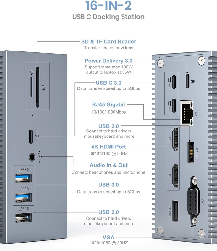 4K USB C Docking Station z zintegrowanym kablem do 4K video wyjścia i rozpraszania ciepła