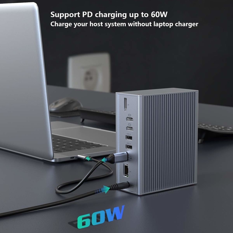 16 w 1 stacja dokująca dla laptopa adapter USB C Szary 10Gbps Przekaz danych Prędkość wyświetlania