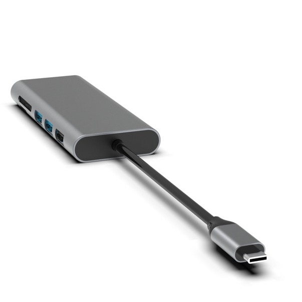 Srebrowy 10-w-1 USB-C Hub z HDMI USB 3.0 Ethernet 3.5mm Audio Jack dla PC i laptopa