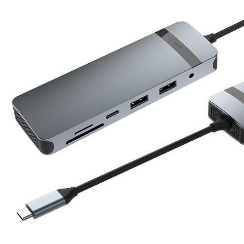 9-w-1 USB-C Hub Docking Station z 4K HDMI 100W PD USB 3.0 Card Reader Audio for MacBook