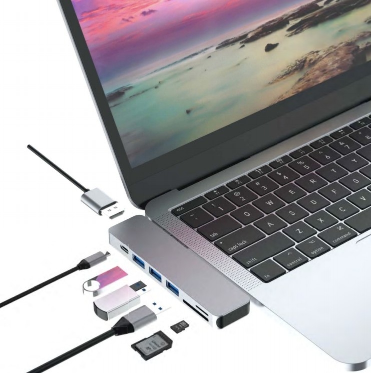 7 w 1 Dual Type C Hub Usb C Docking Station Wspiera 4K HDMI Card Reader For Mackbook Pro