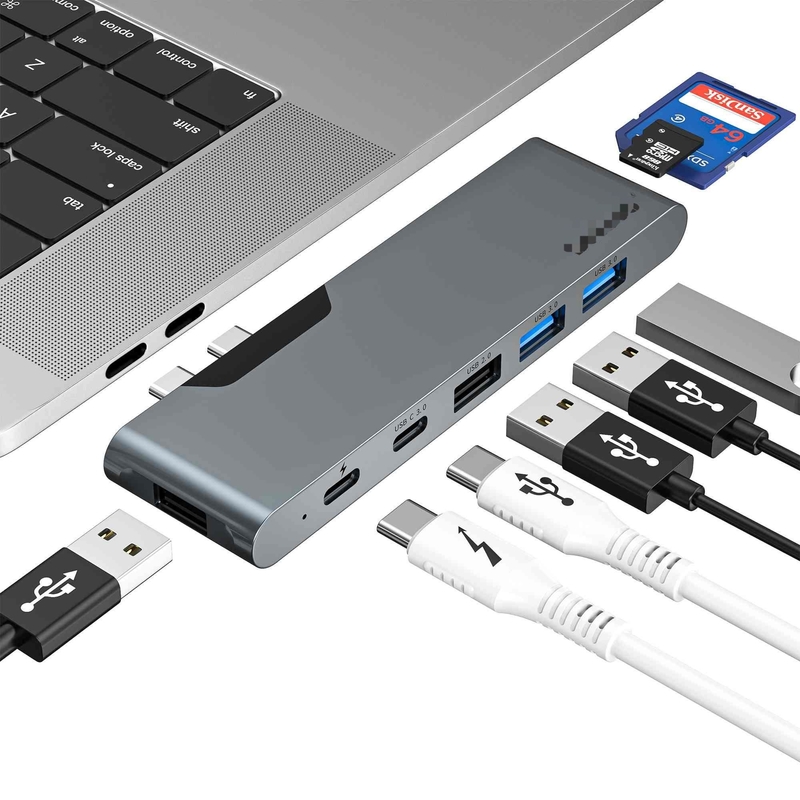 7 w 2 Docking Station Usb C Thunderbolt Hub HDMI 4K Card Reader Na Macbook Pro