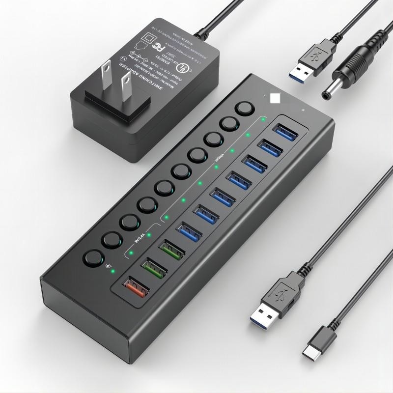 Wieloport Hub USB C 3.0 Docking Station Laptop Splitter Jeden inteligentny port ładowania Indywidualne przełączniki włączania/wyłączania