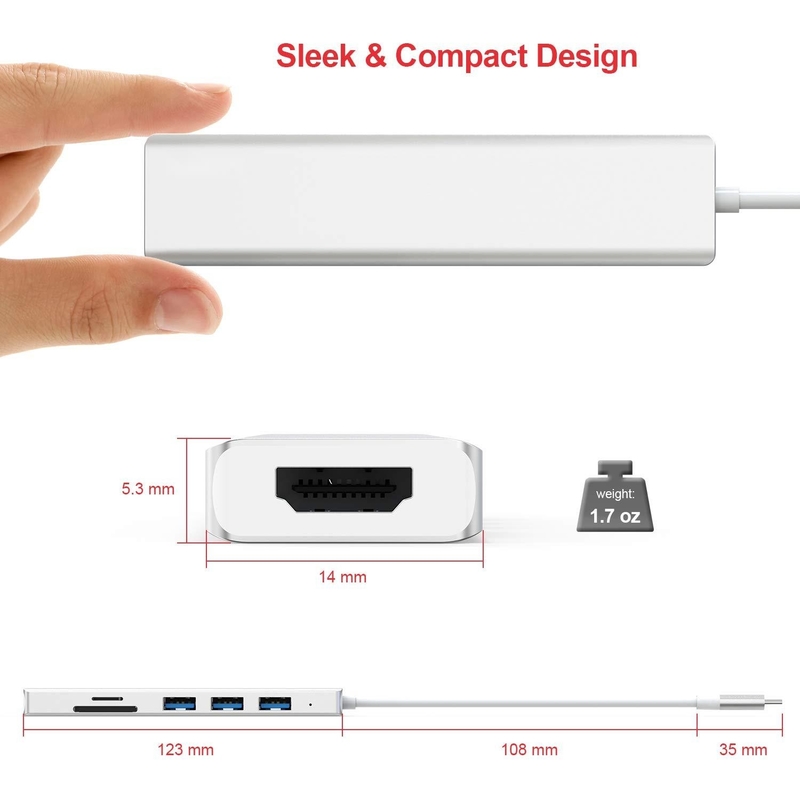 6 portów USB-C Hub Splitter Usb-C Expander Przenośny adapter USB Multiport Data Hub