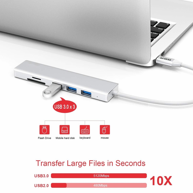 6 portów USB-C Hub Splitter Usb-C Expander Przenośny adapter USB Multiport Data Hub
