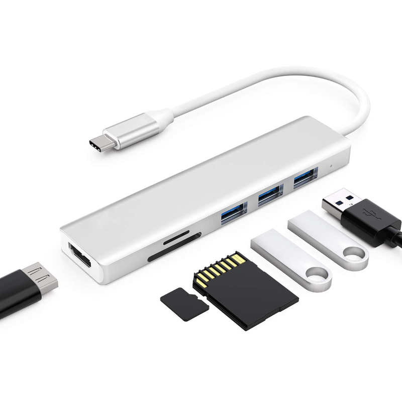 6 portów USB-C Hub Splitter Usb-C Expander Przenośny adapter USB Multiport Data Hub
