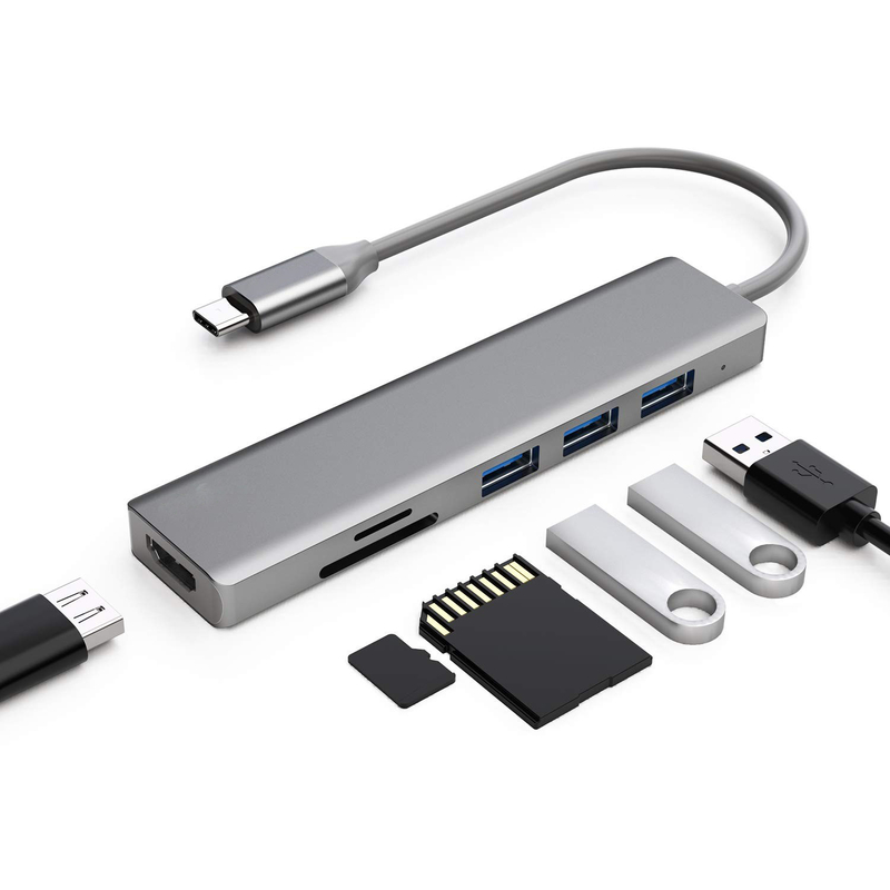 6 portów USB-C Hub Splitter Usb-C Expander Przenośny adapter USB Multiport Data Hub