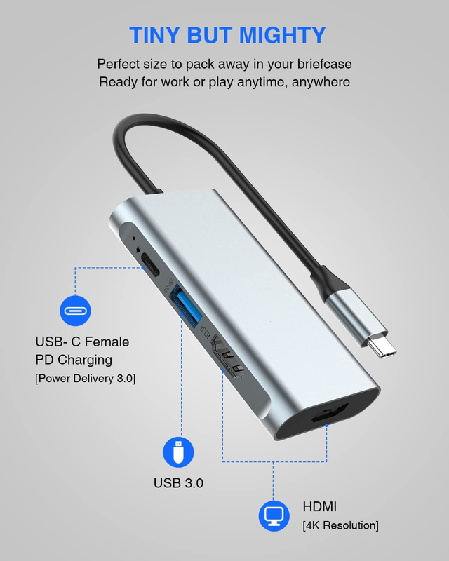 4 w 1 USB C Adapter Podwójny HDMI do USB3.0 Thunder Porty