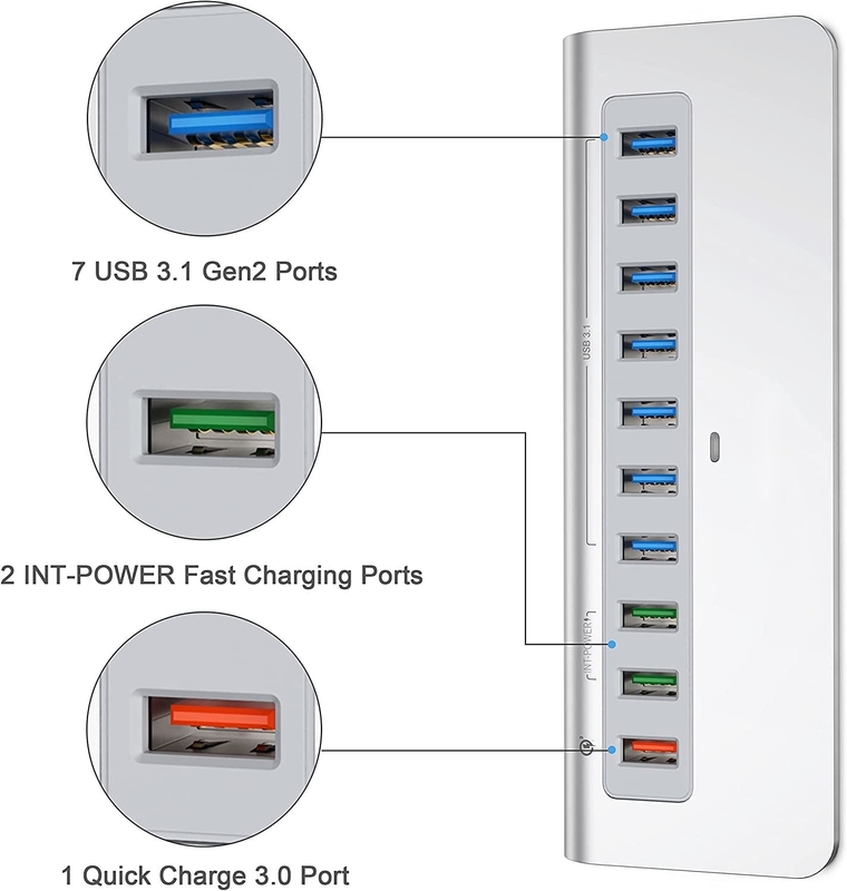 Wyświetlacz 10Gbps 10 Port USB C do USB 3.1 Adapter Gen 2 Hub 7 USB 3.1 Porty danych Typ A Typ C Kabel