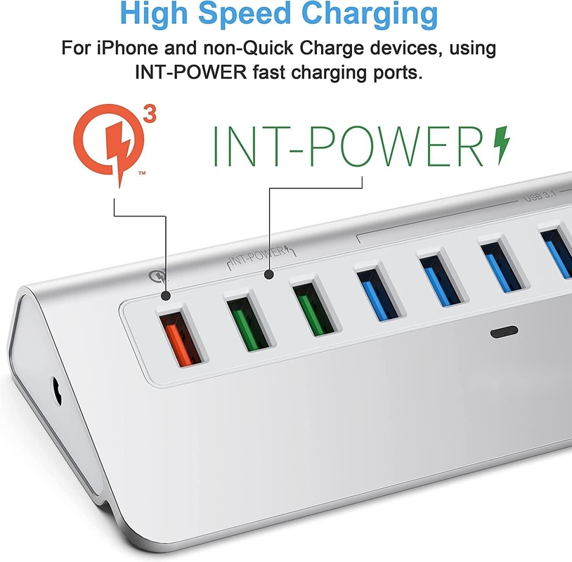 Wyświetlacz 10Gbps 10 Port USB C do USB 3.1 Adapter Gen 2 Hub 7 USB 3.1 Porty danych Typ A Typ C Kabel