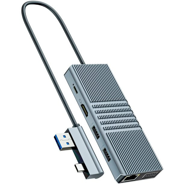 8 w 1 USB Hub Rj45 Docking Station Dual Type C To RJ45 Port/USB3.0/PD/H-D-M-I/Card