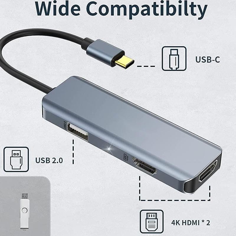 Dual HDMI USB C Dock Hub Aluminium USB C Adapter Monitor 3 w 1 Dongle Z 4K HDMI