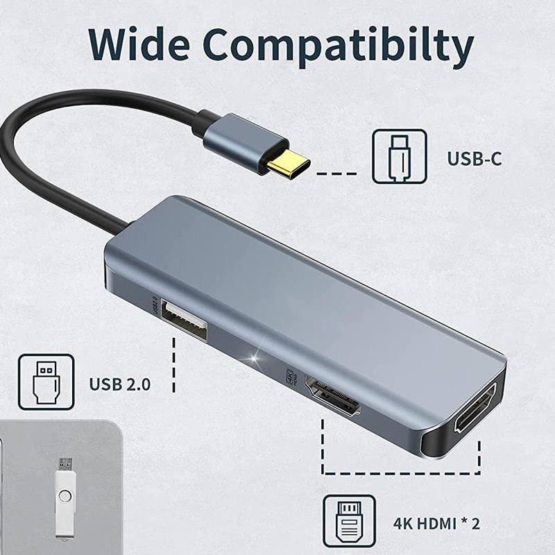 Podwójny adapter USB C 3 w 1 Dongle 4K HDMI Docking Station Kompatybilny z MacBook Pro