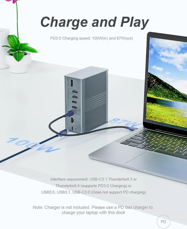 Laptop USB C Docking Station Triple Monitor 16-In-1 USB C Dock z łączyką wyświetlaną