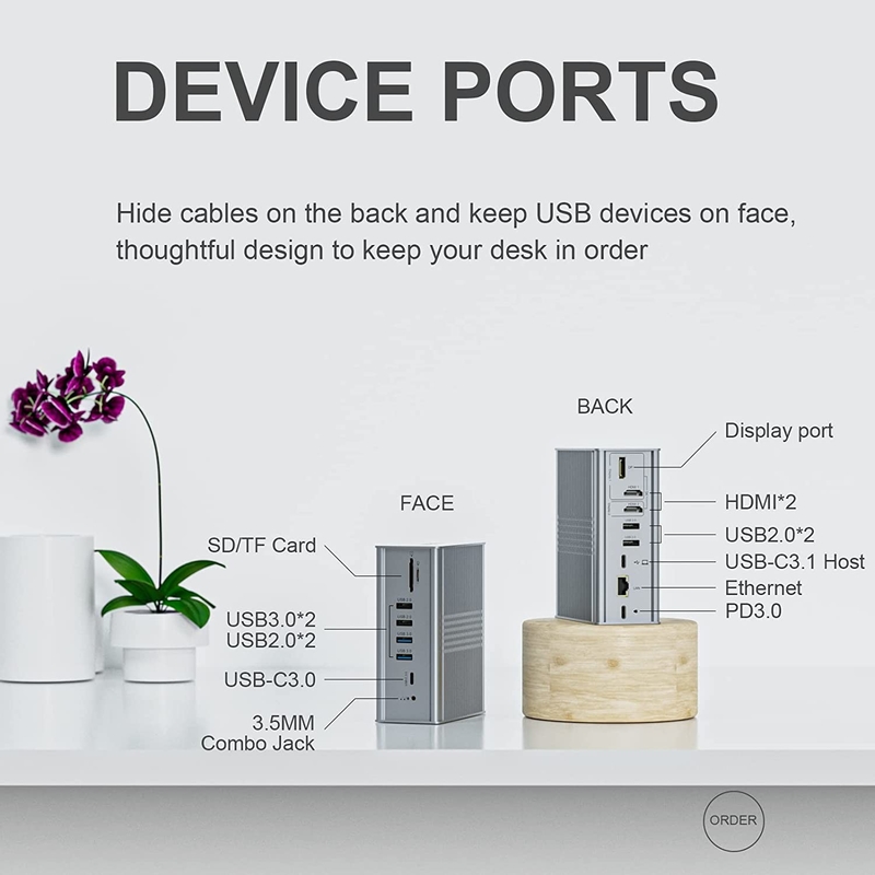 Laptop USB C Docking Station Triple Monitor 16-In-1 USB C Dock z łączyką wyświetlaną