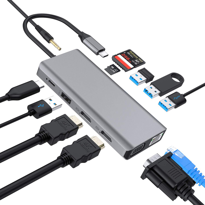 Usb C 11 w 1 Wielousbodowy dokujący typ C Triple Usb 3.0 TF Card Laptop typu C Usb-C