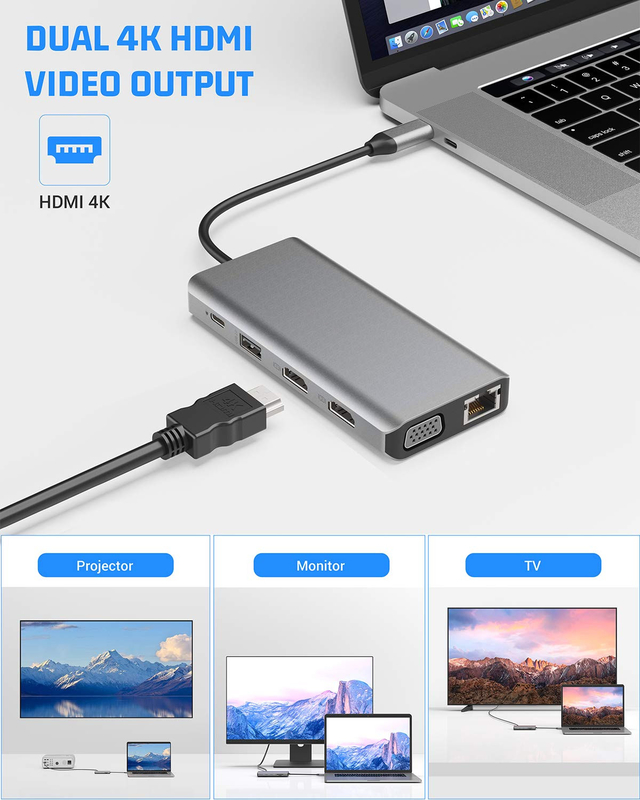 Usb C 11 w 1 Wielousbodowy dokujący typ C Triple Usb 3.0 TF Card Laptop typu C Usb-C