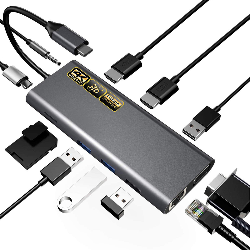 Adapter USB C 13 w 1 4K HDMI Hub Typ C do HDMI 4K USB 3.0 2.0 PD Konwerter ładowania