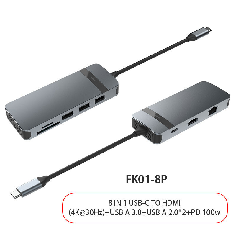 8 w 1 USB C Hub Adapter Dongle 4K HDMI VGA Typ C PD USB3.0 RJ45 Ethernet SD/TF