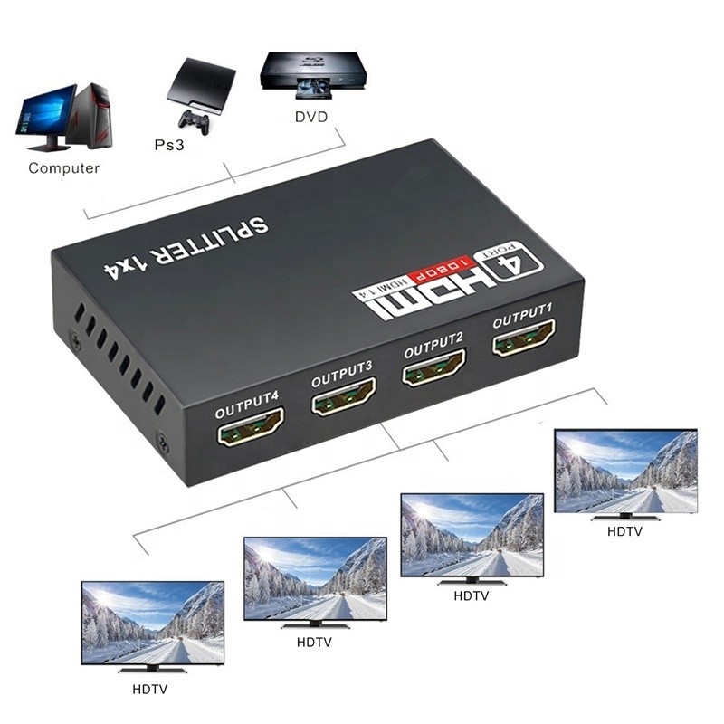 Profesjonalny HDMI Splitter 1x4 Full HD 3D 1080P 4 porty Konwerter dla telewizora Kobieta-kobieta