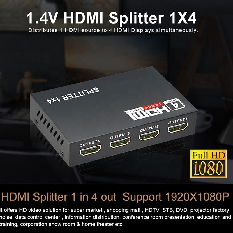 Profesjonalny HDMI Splitter 1x4 Full HD 3D 1080P 4 porty Konwerter dla telewizora Kobieta-kobieta