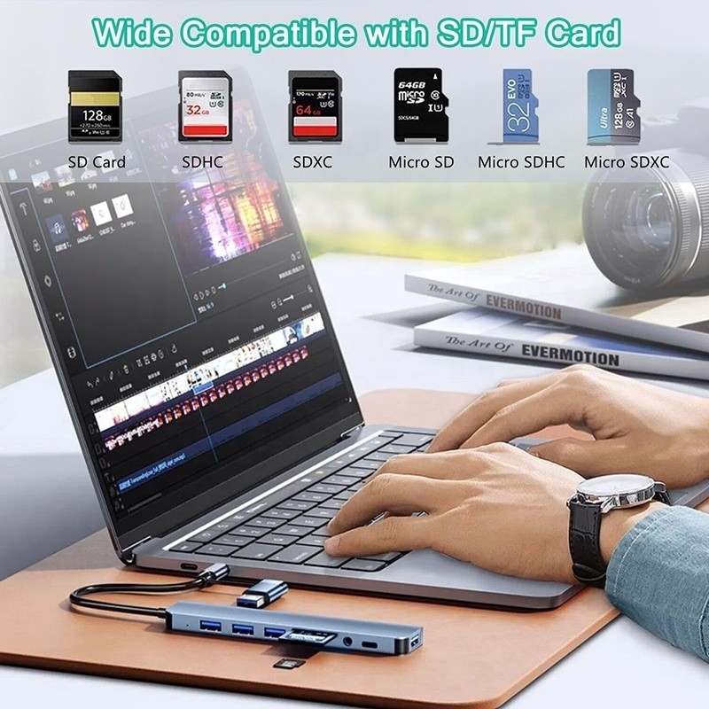 8-w-1 USB 3.0 Hub 3*USB 2.0 3.5mm Audio SD/TF Card Reader Wyjście do przesyłania danych i ładowania