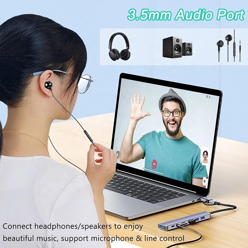 8-w-1 USB 3.0 Hub 3*USB 2.0 3.5mm Audio SD/TF Card Reader Wyjście do przesyłania danych i ładowania