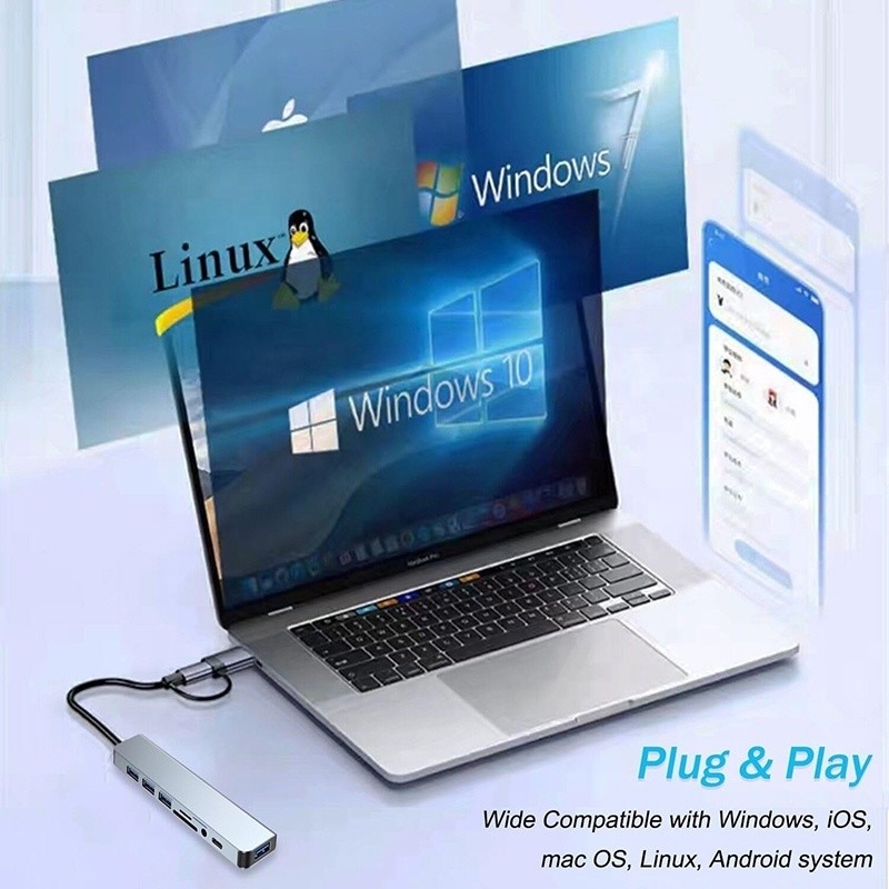 8-w-1 USB 3.0 Hub 3*USB 2.0 3.5mm Audio SD/TF Card Reader Wyjście do przesyłania danych i ładowania