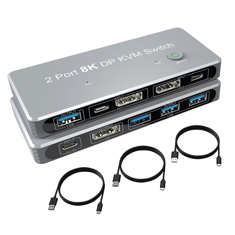2-port Displayport i USB KVM Switch 4K 144Hz 8K 60Hz 1.4 z 1,4 DP Interfejs USB