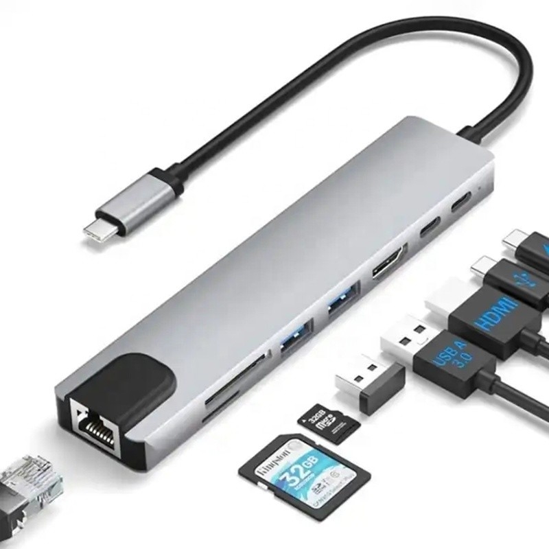 Uniwersalny 8-w-1 adapter USB typu C Hub Multiport do wielozadaniowości i transferu danych