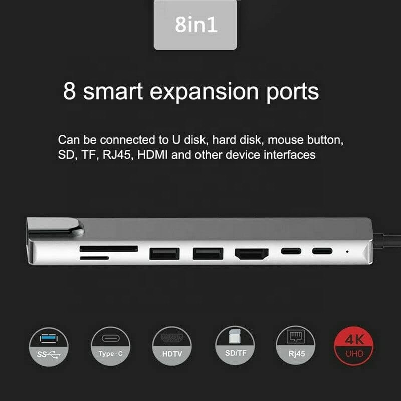 Uniwersalny 8-w-1 adapter USB typu C Hub Multiport do wielozadaniowości i transferu danych