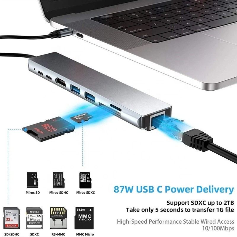 Uniwersalny 8-w-1 adapter USB typu C Hub Multiport do wielozadaniowości i transferu danych