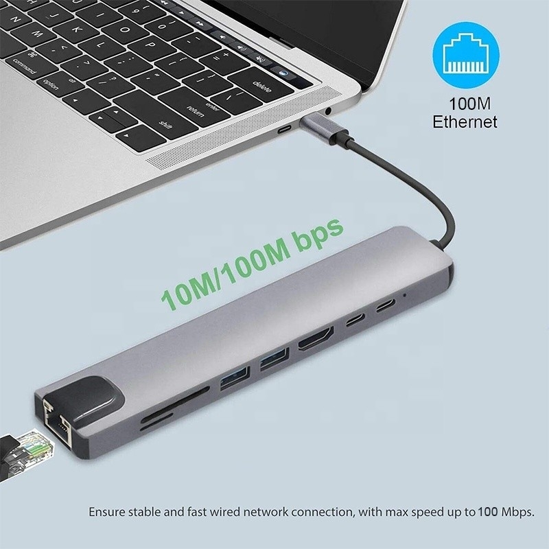 Uniwersalny 8-w-1 adapter USB typu C Hub Multiport do wielozadaniowości i transferu danych