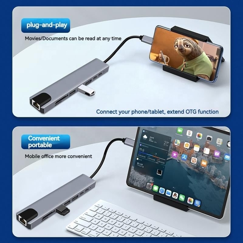 Uniwersalny 8-w-1 adapter USB typu C Hub Multiport do wielozadaniowości i transferu danych