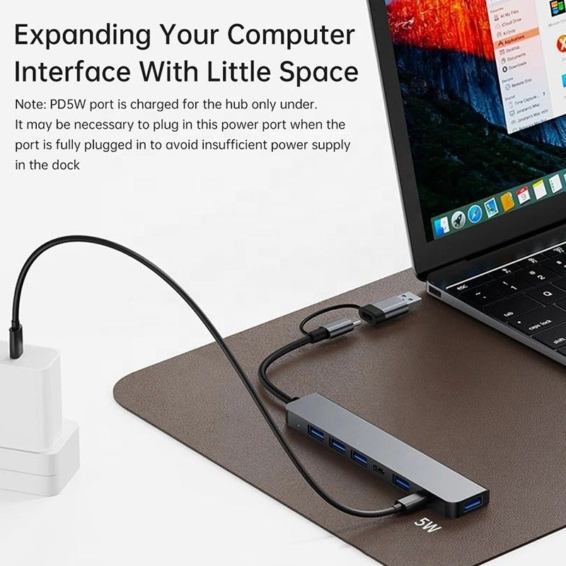 Stop aluminiowy 7 w 1 USB Splitter dla laptopa PC Desktop Akceptowalny OEM/ODM