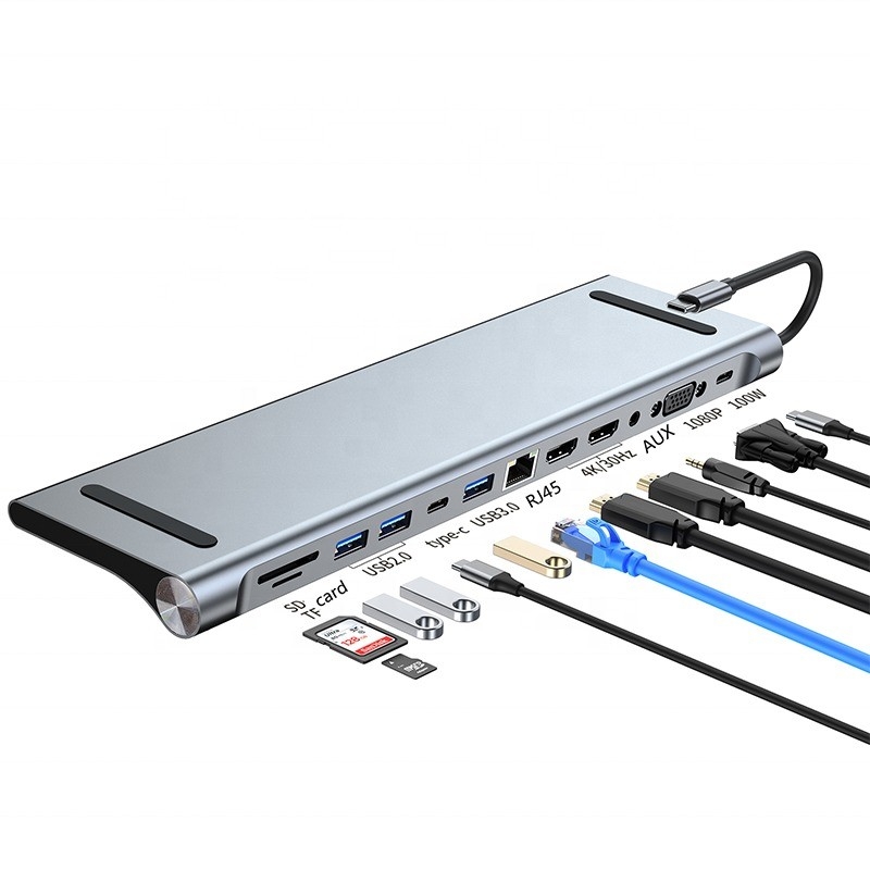 12 w 1 USB-C Type-C Docking Station do ładowania, transferu danych i funkcji głośnika