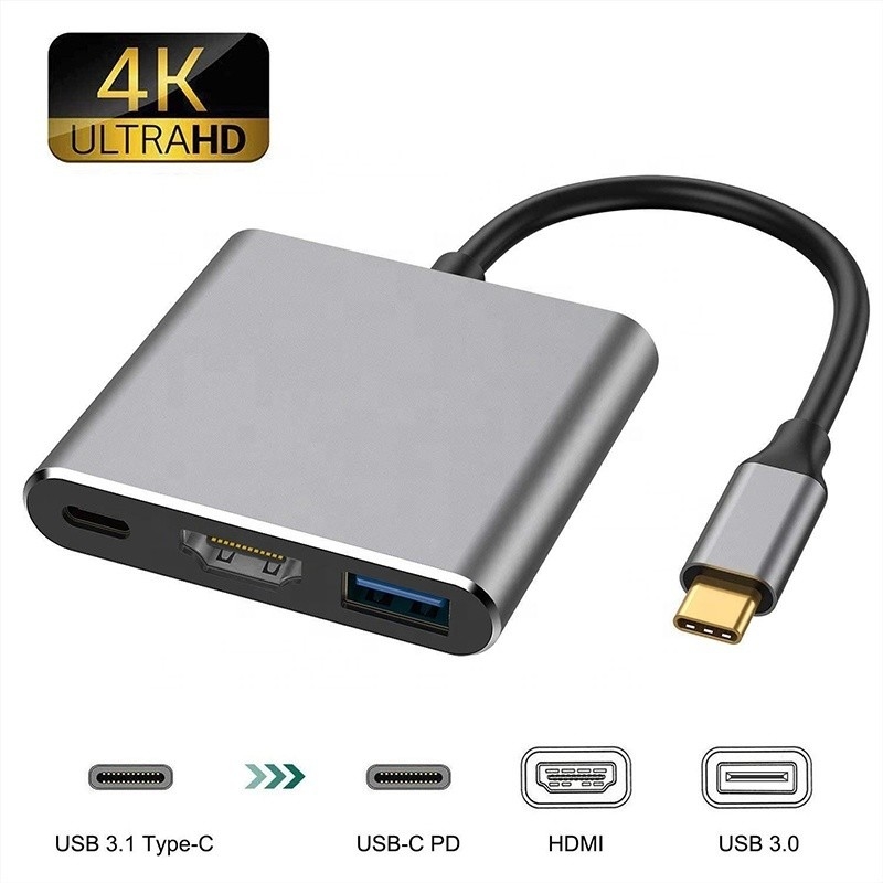 3-w-1 USB C Typ C Wielofunkcyjny węzeł do USB-C PD HDMI USB 3.0 Adapter Converter Cable