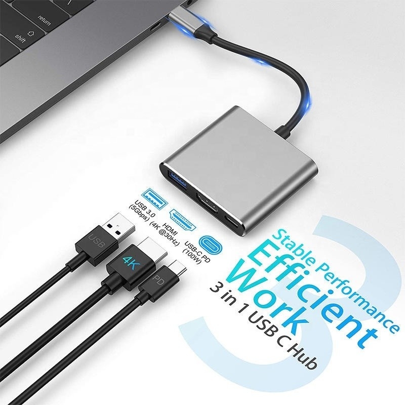 3-w-1 USB C Typ C Wielofunkcyjny węzeł do USB-C PD HDMI USB 3.0 Adapter Converter Cable
