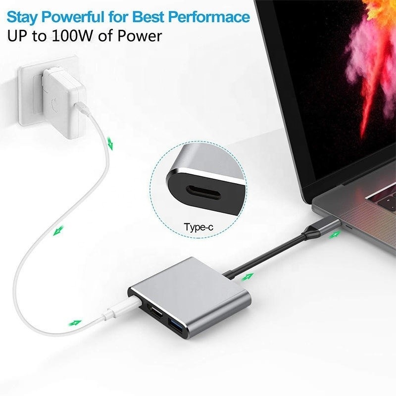 3-w-1 USB C Typ C Wielofunkcyjny węzeł do USB-C PD HDMI USB 3.0 Adapter Converter Cable