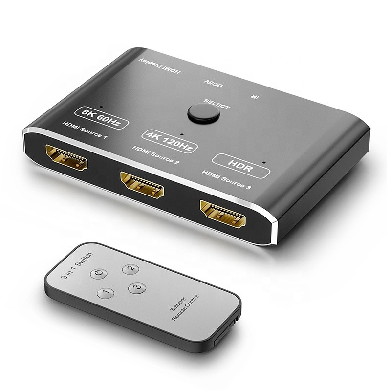 8K 120Hz HDR 3 Port HDMI Switcher 3 w 1 Out Plug Remote Converter