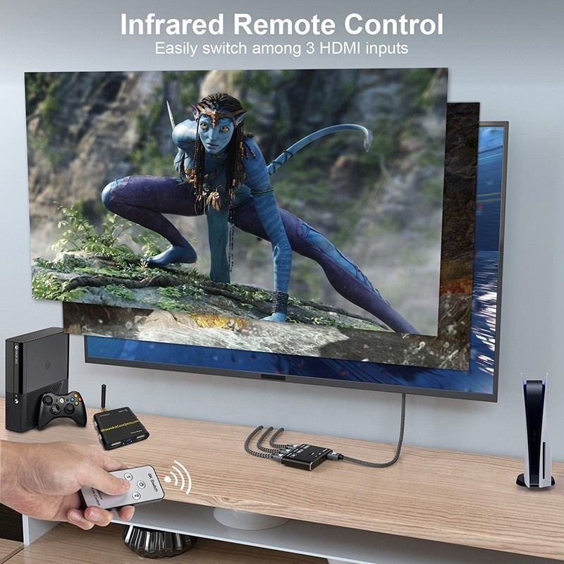 8K 120Hz HDR 3 Port HDMI Switcher 3 w 1 Out Plug Remote Converter