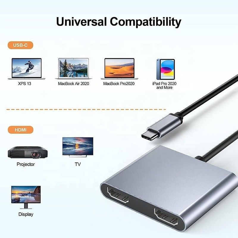 Typ C Mężczyzna do podwójnego HDMI Kobieta Thunderbolt 3 Kabel adaptera USB-C Multi-Monitor 4K 30Hz