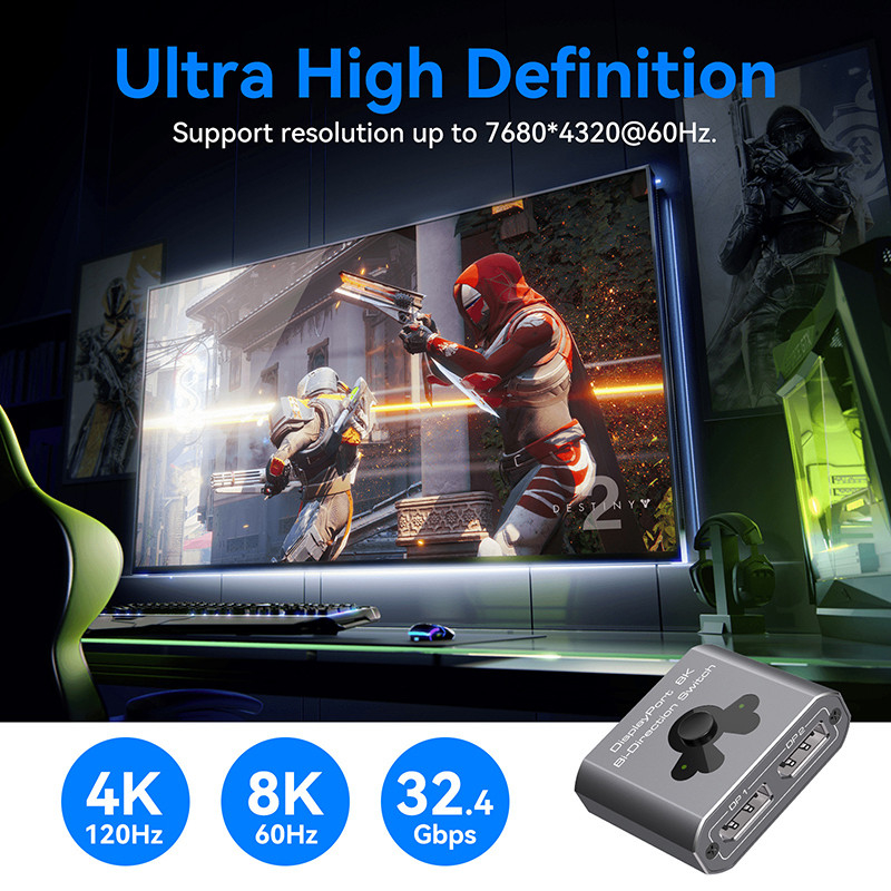 Wyświetlacz portu 8K60Hz dla łatwej obsługi i szybkiego przełączania DP 1.4
