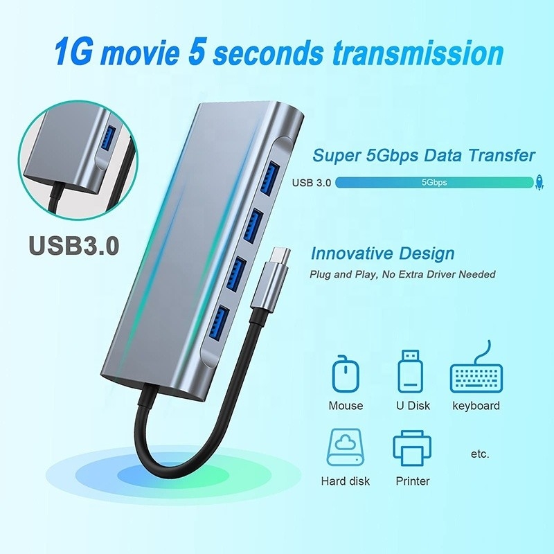 Wielofunkcyjny USB C Hub Dock z Gigabit RJ45 Ethernet TF SD Card Reader HDMI VGA USB 3.0