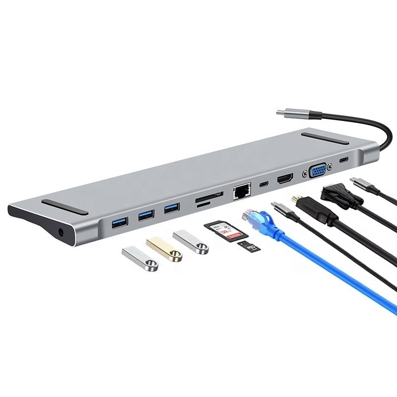 11 w 1 USB C Type C Docking Station z VGA Ethernet 3.5 mm Audio TF / SD Card Reader